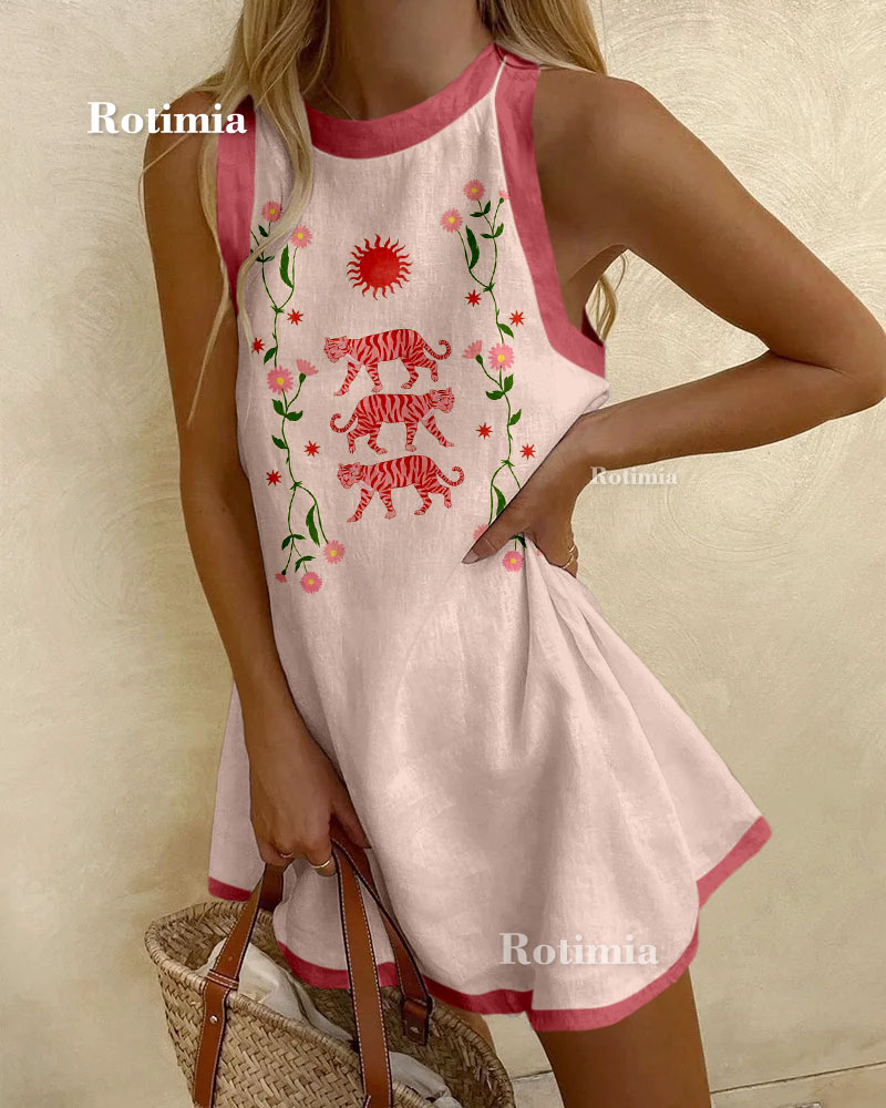 Flower And Tiger Print Dress