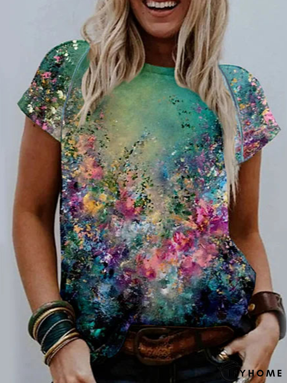 Women Floral Casual Cotton Blends T-shirt | IFYHOME