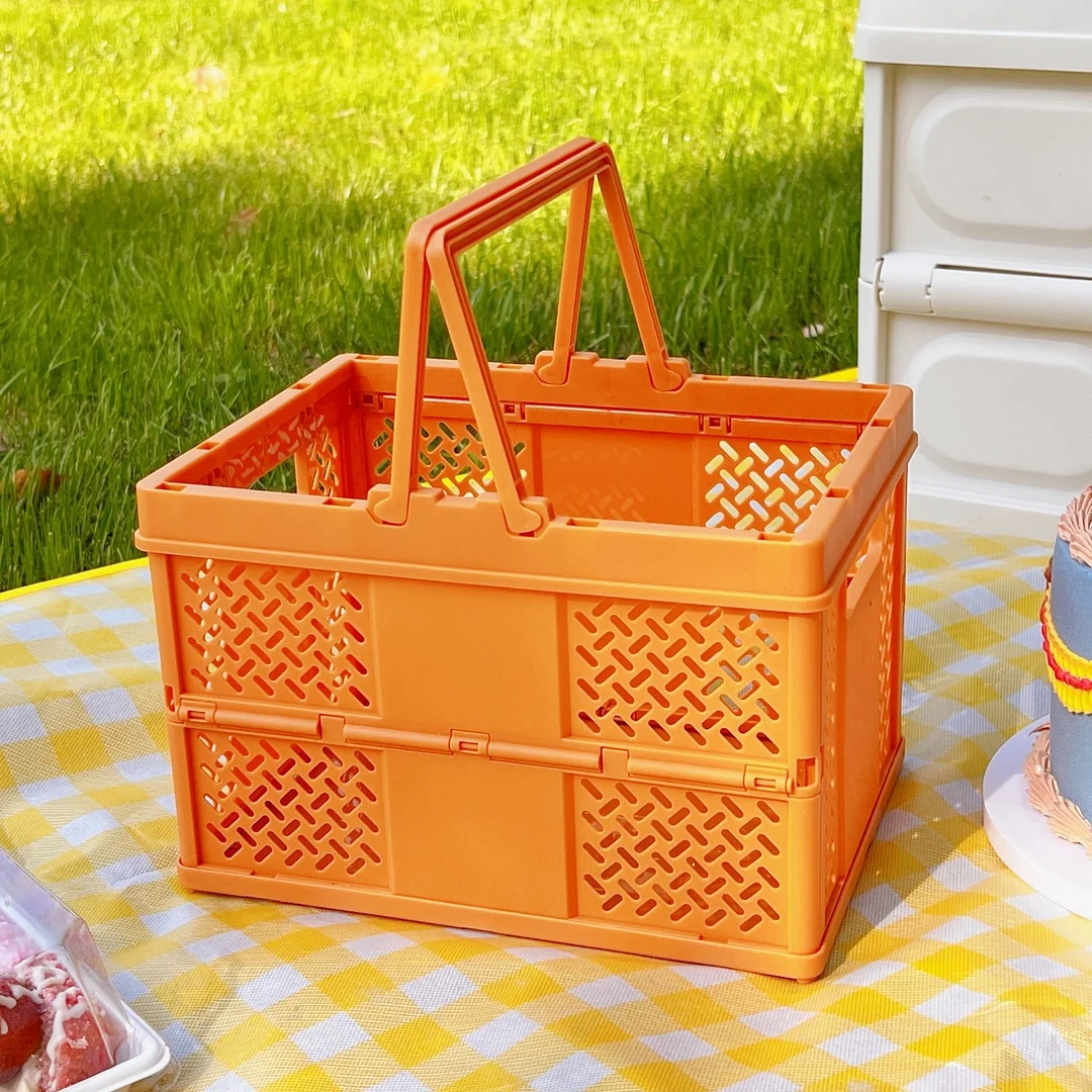 Nigikala Foldable Outdoor Picnic Basket Storage Organizer Box Supermarket Shopping Basket 6905