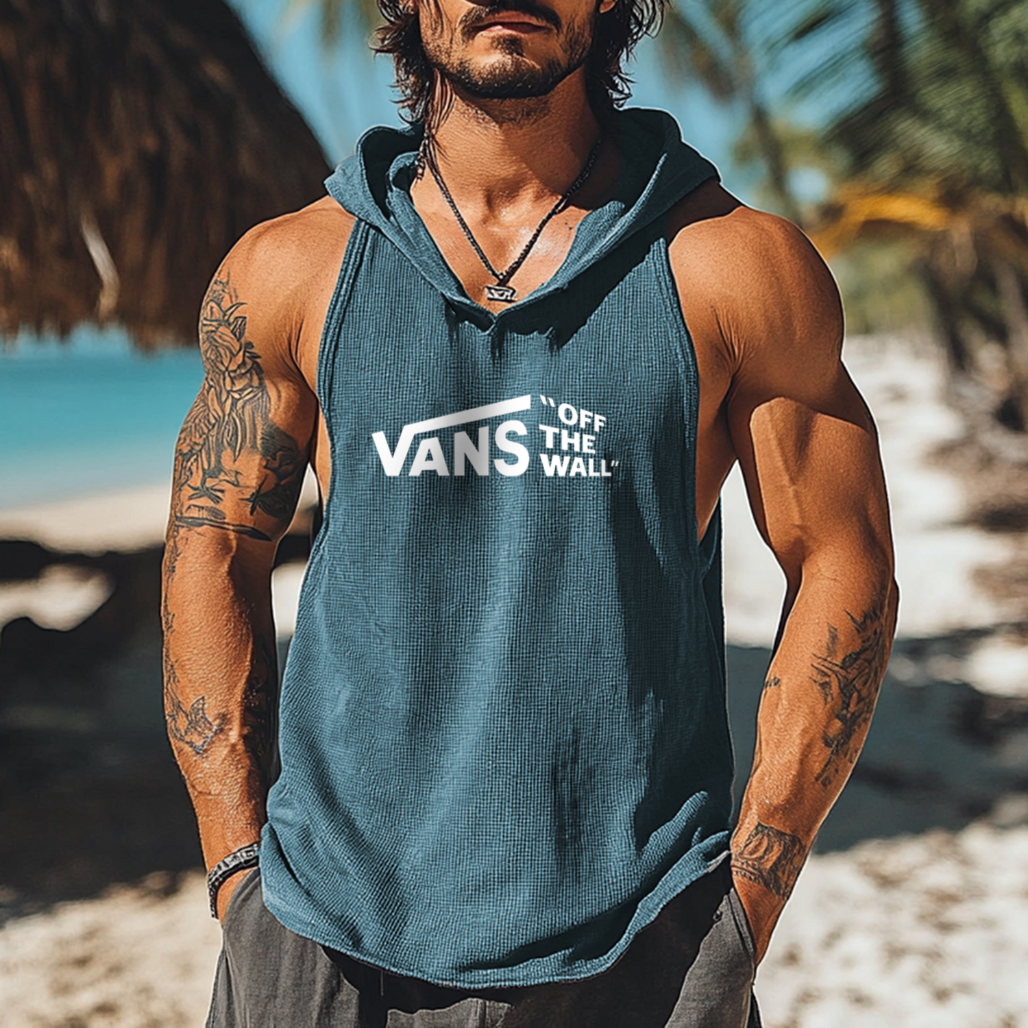 Fashion Vacation Lettering Printed Hooded Vest / TECHWEAR CLUB / Techwear