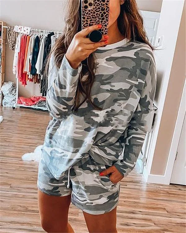 Casual Camouflage Printed Long Sleeve Suit