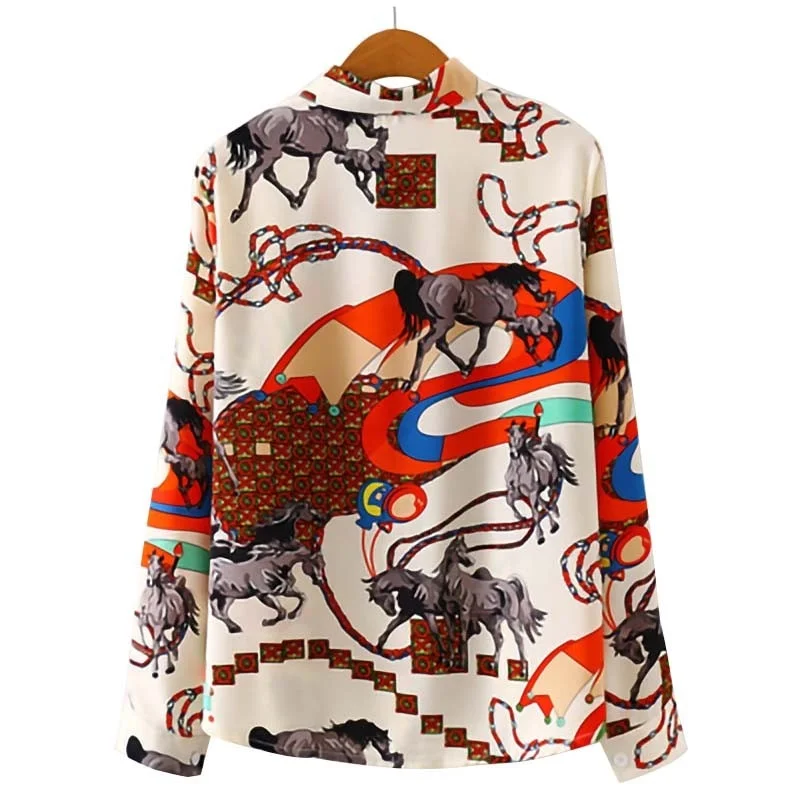 Print Long Sleeve Blouse Women Clothes Autumn Turn-down Collar Fashion Plus Size Elegant Ladies Shirts Casual Oversized Tops