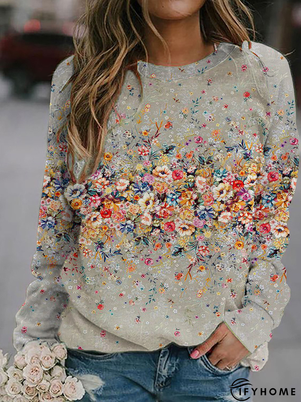 Plus Size Floral Pastoral Sweatshirt | IFYHOME