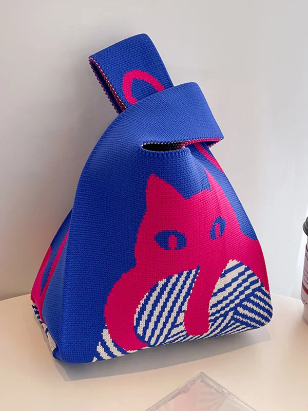 Contrast Color Streamer Woven Bags Handbag