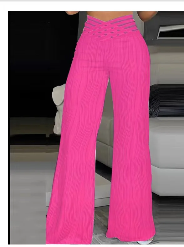 Wongn Wongn Summer Water Ripple High Waist Straight Tube Leisure Wide Leg Hollow Out Foreign Air Muscle Texture Sense Loose Hanging Sense Pants