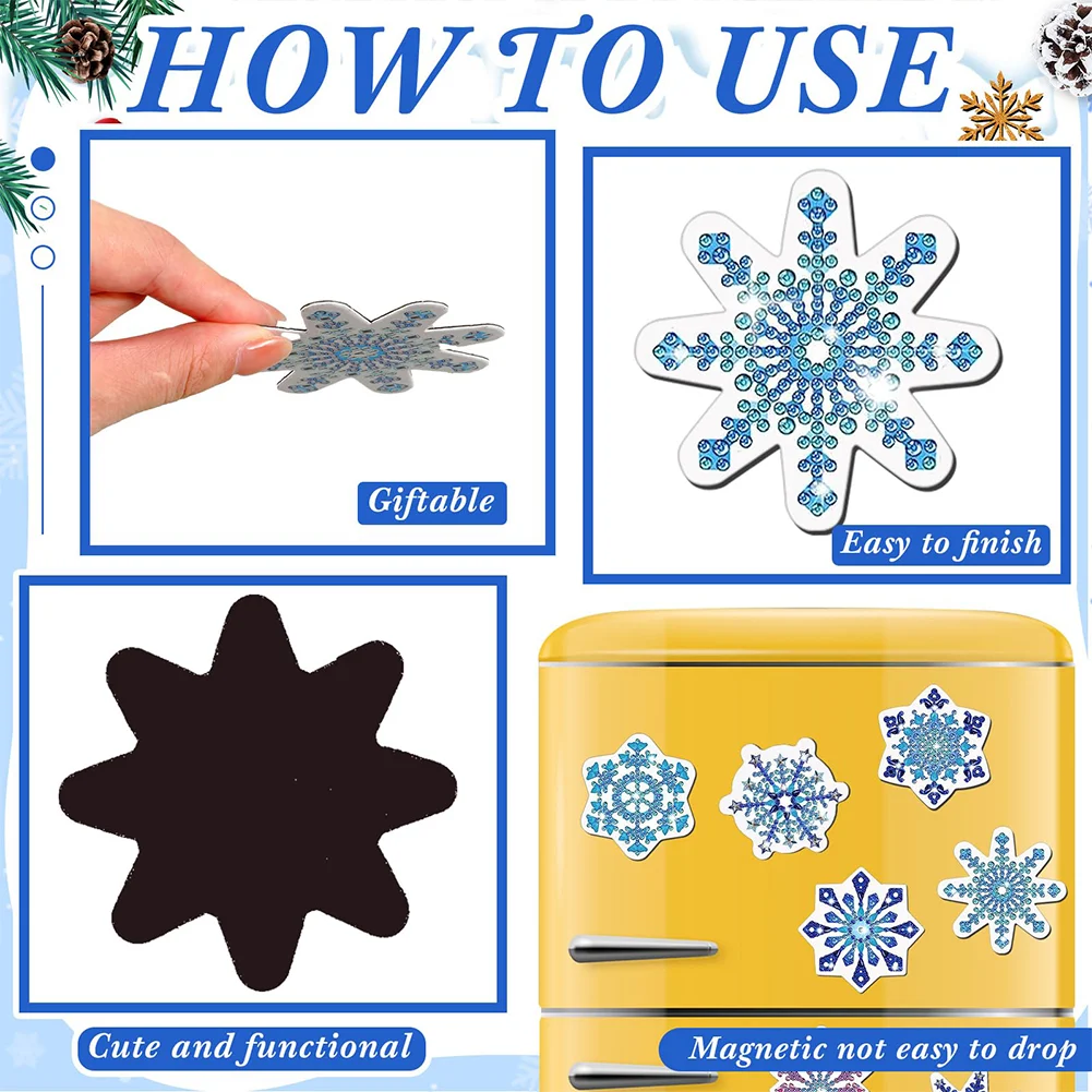 12pcs DIY Snowflake Diamond Painting Magnets Refrigerator for Adult Kid Fridge Car