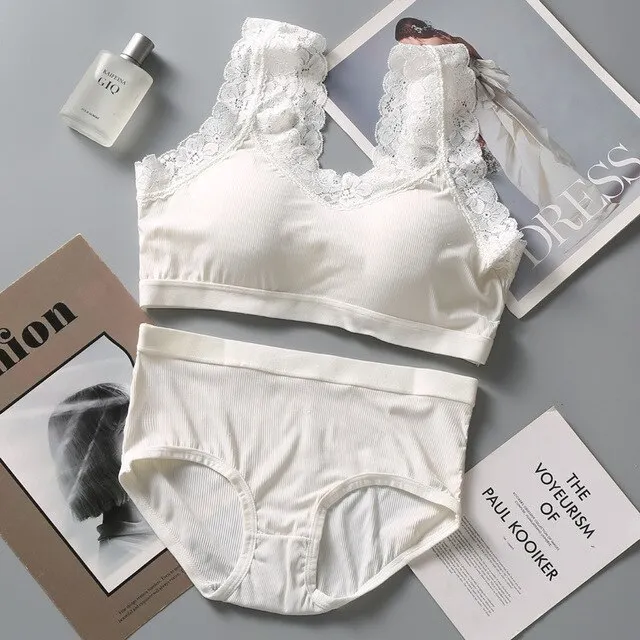 Billionm New Lace Breast Wrap Set Sross Straps Push Up Wireless Bra Comfortable breathable Underwear Panties For Women