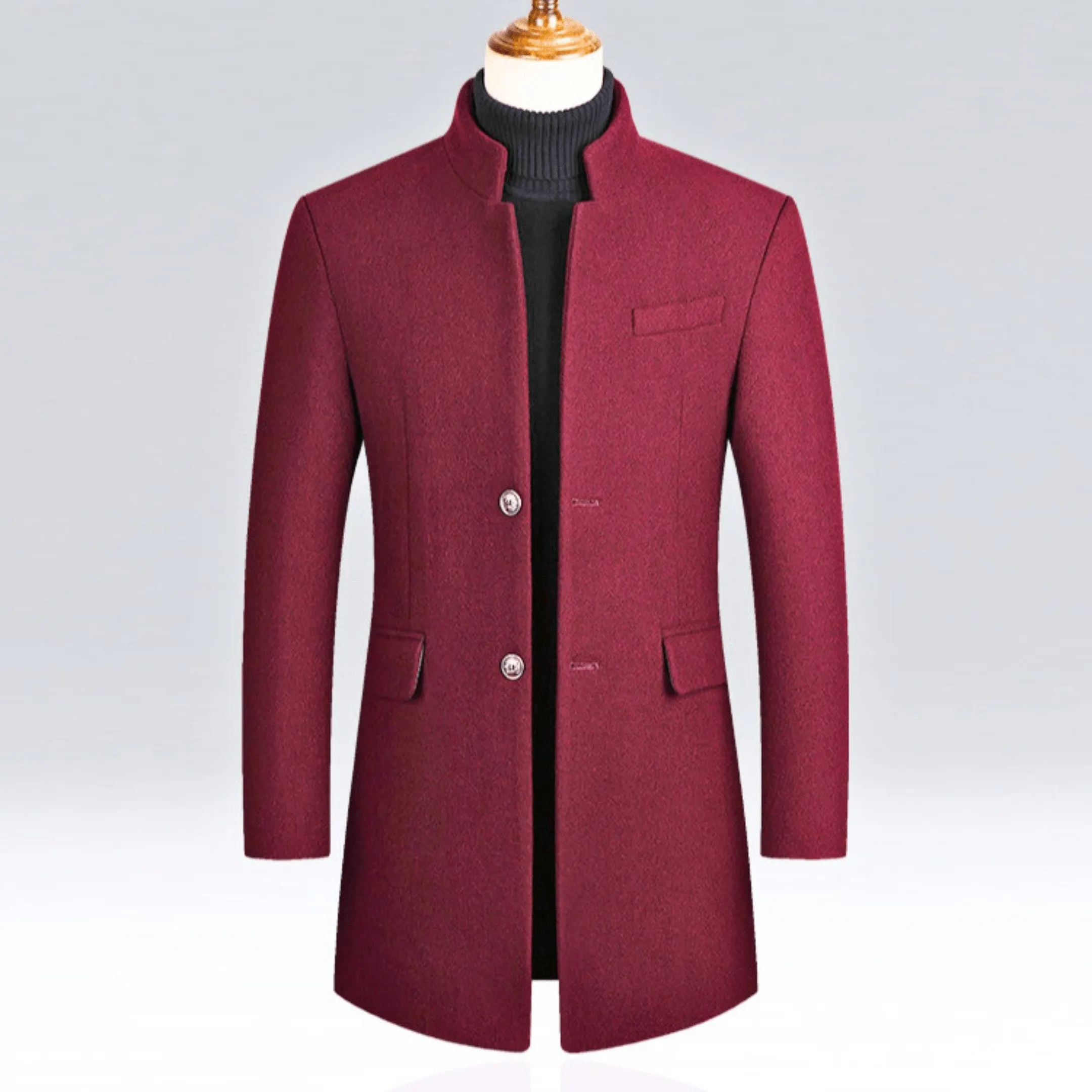 Men's Wool Blend Overcoat &ndash; Slim Mandarin Collar City Coat