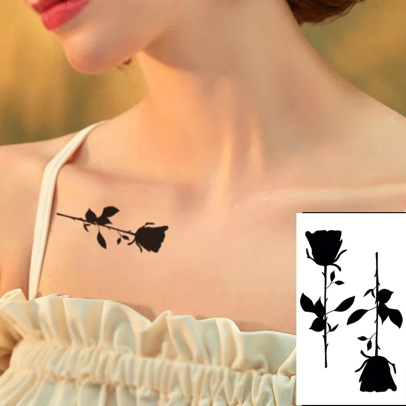 Sketch Rose Flowers Waterproof Temporary Tattoo Sticker Hand Lines Design Fake Tattoos Flash Tatoos Arm Chest Body Art for Women
