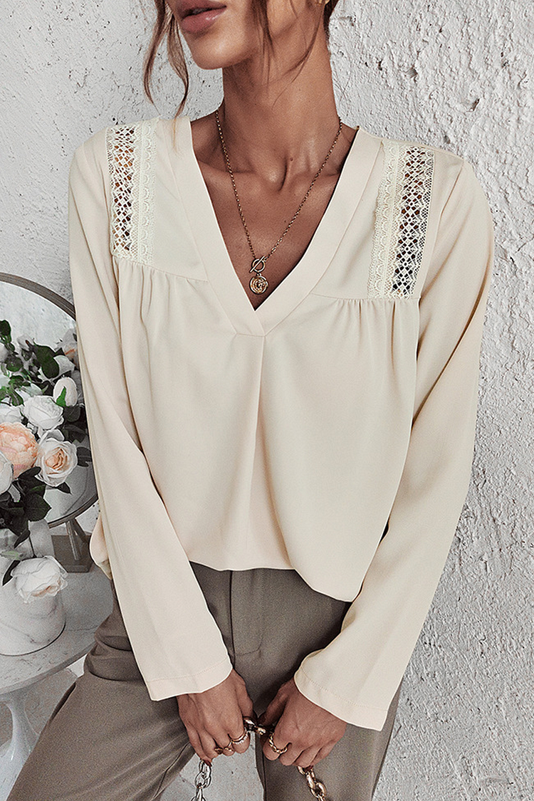 Casual Solid Split Joint V Neck Tops - Life is Beautiful for You - SheChoic