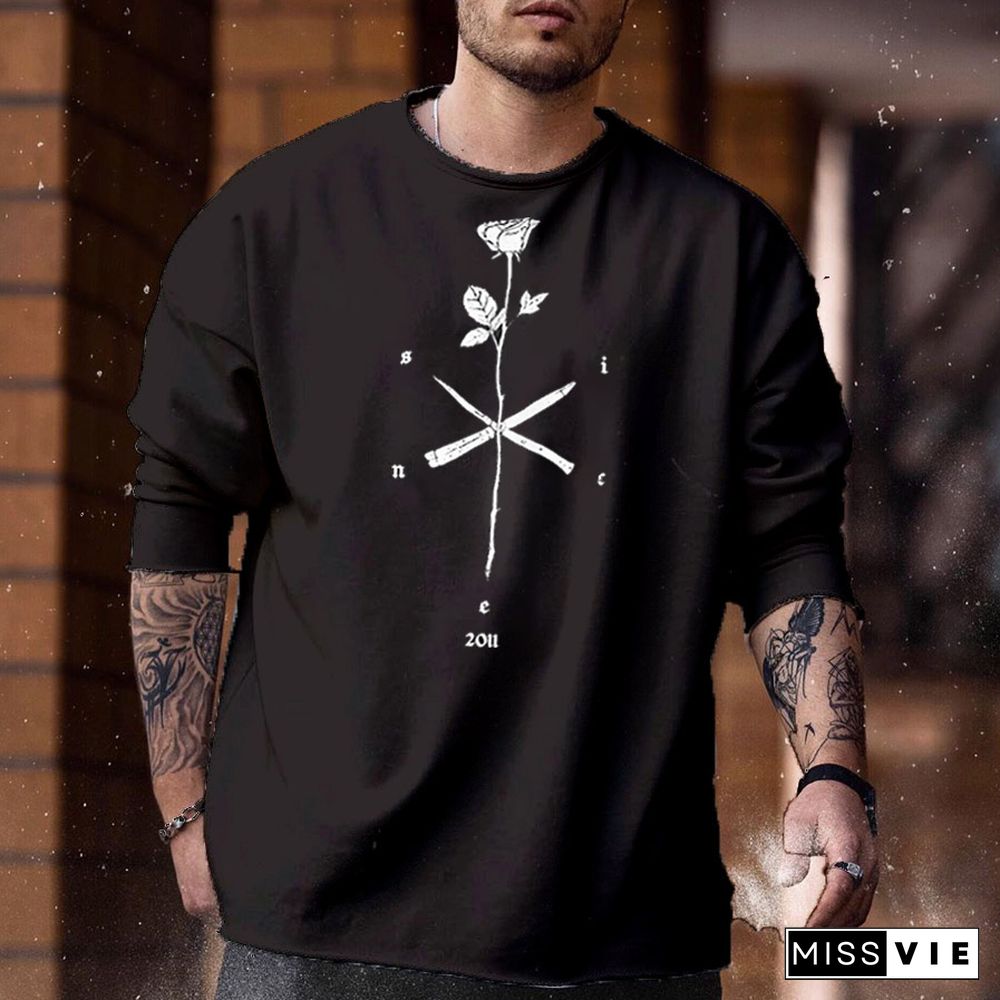 Rose Printed Round Neck Hoody