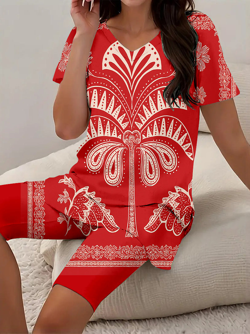 Women Long Sleeve V-neck Graphic Floral Printed Top