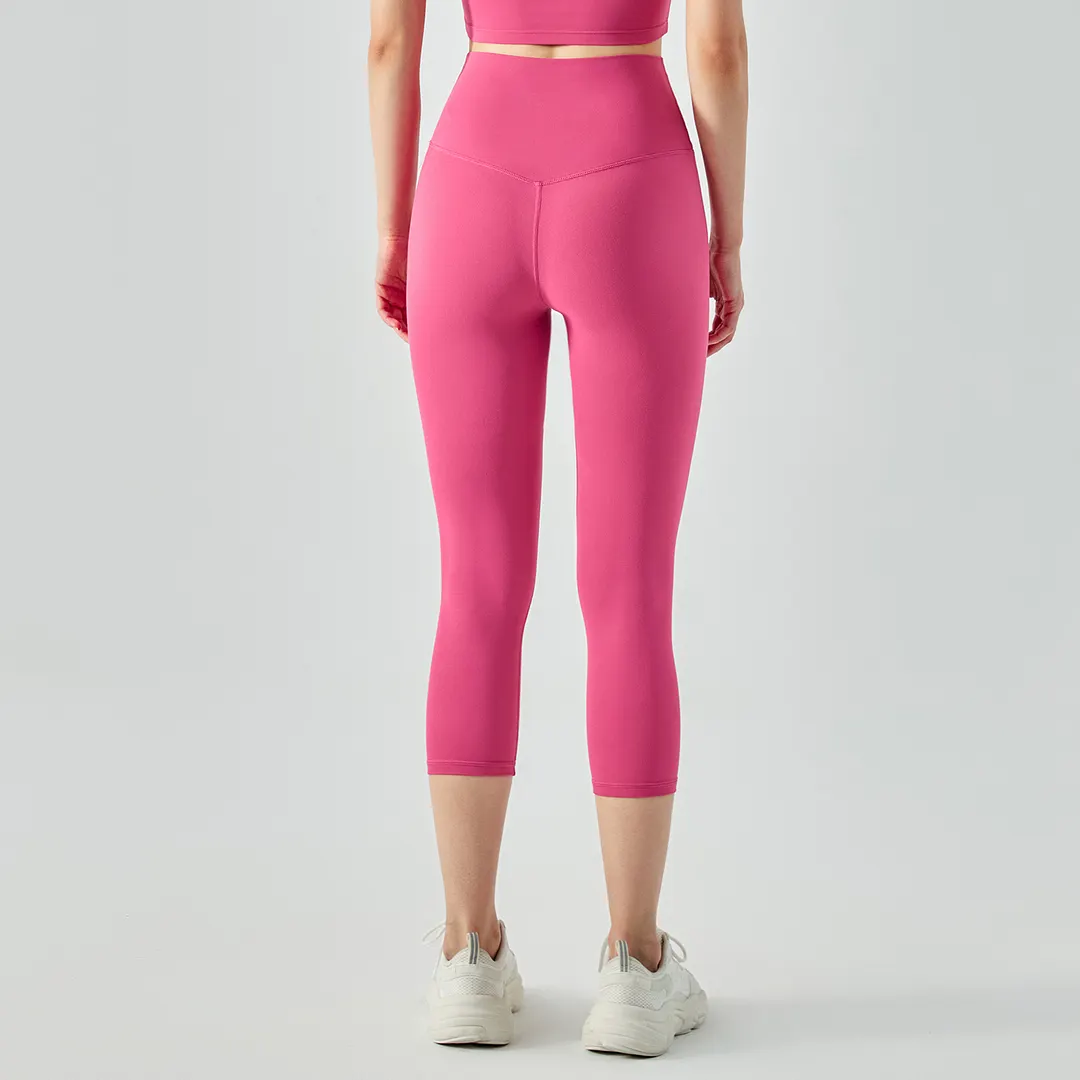 Buy Hergymclothing Pink Lychee no camel toe high waist buttery soft brushed stretchy yoga capri leggings at an affordable price