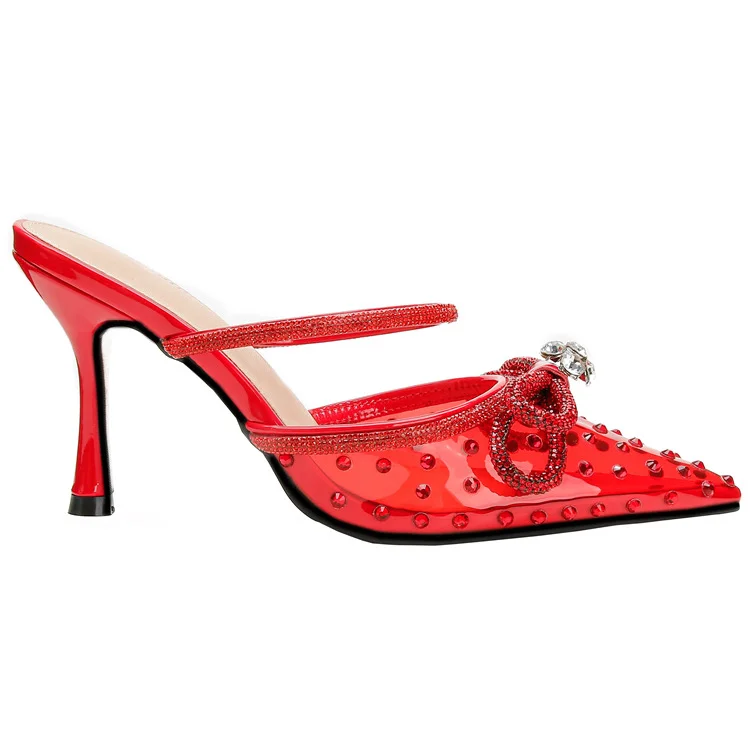 85mm Women's Stiletto Heel Ankle Strap Pumps Pointed Toe Crystal High Heels Sandals Summer Banquet Daily Wedding Shoes-MERUMOTE