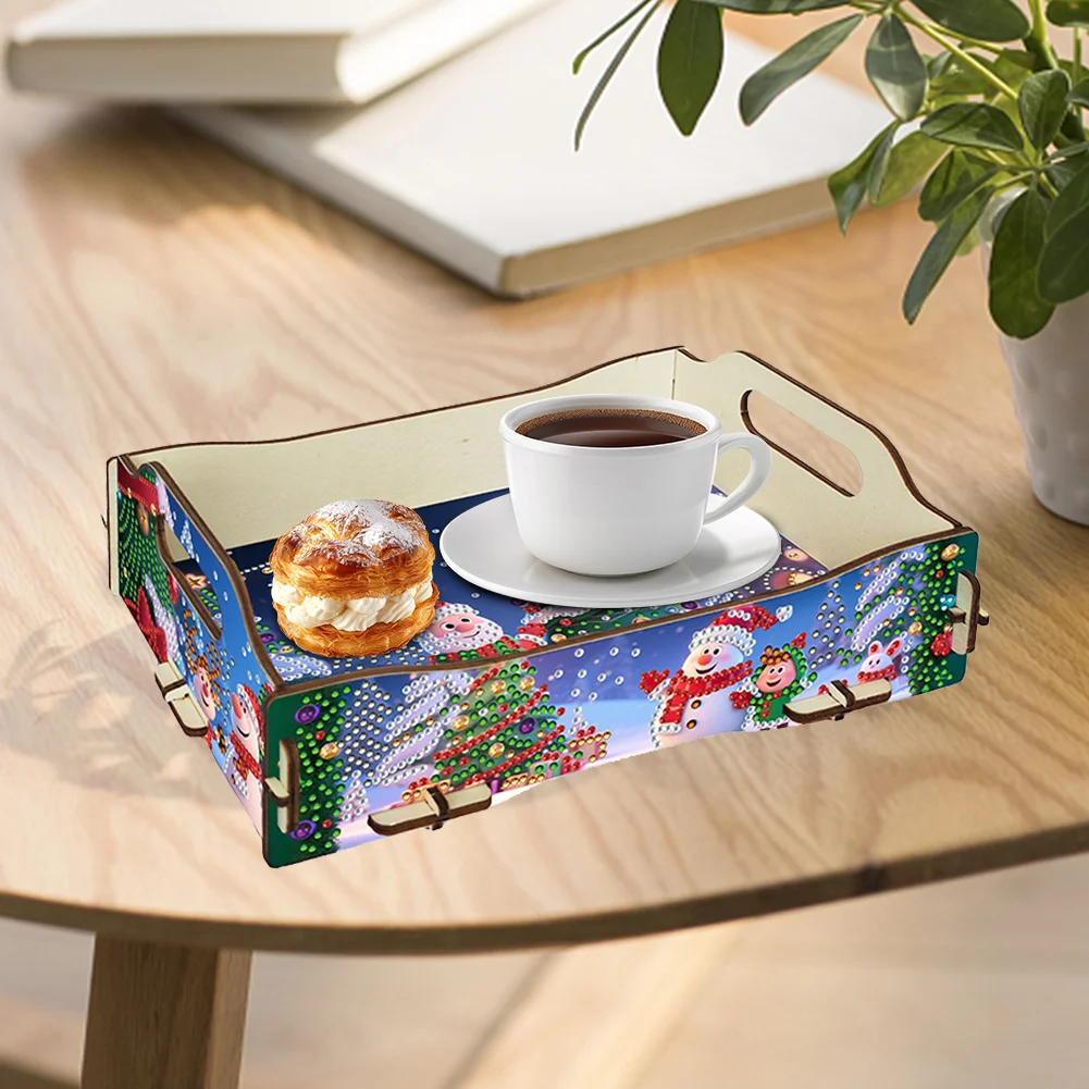5D DIY Christmas Tree Diamond Painting Serving Tray with Handle for Coffee Table