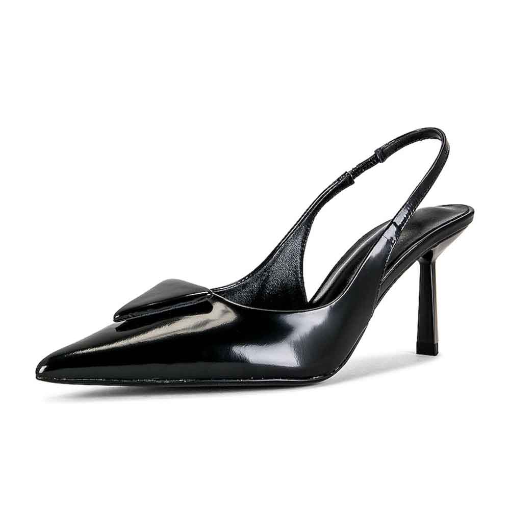 Black Vegan Leather Pointed Toe Stiletto Heel Slingback Pumps Nicepairs