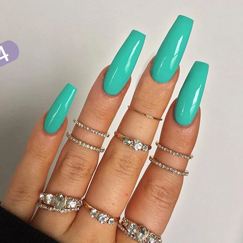 24pcs/set Fashion Finished Fake Nails Grey Extra Long Ballerina Artificial Full Nail Art Tips with Glue Nail Accessory Tools-Nail Inspo