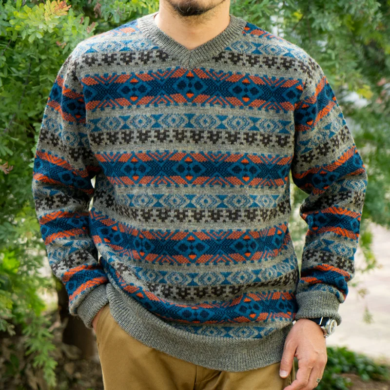 Fair Isle Crew Neck Jacquard Wool Knit Sweater