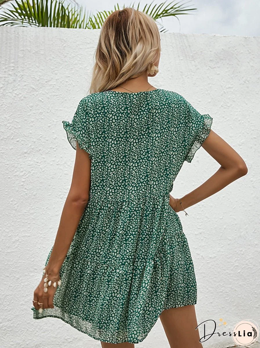 Chiffon Loose V Neck Short Sleeve Mini Dress