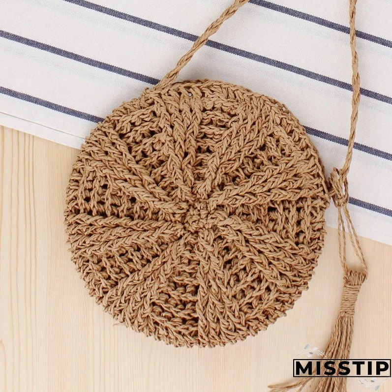 Paziye Straw Crossbody Bag Tassel Beach Bags