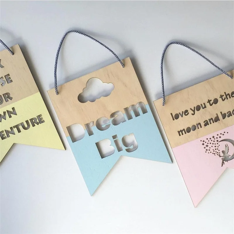 INS Nordic Style Positive Slogan Banner Garland Wooden Wall Hanging Ornament For Kids Room Decoration Nursery Photography Props