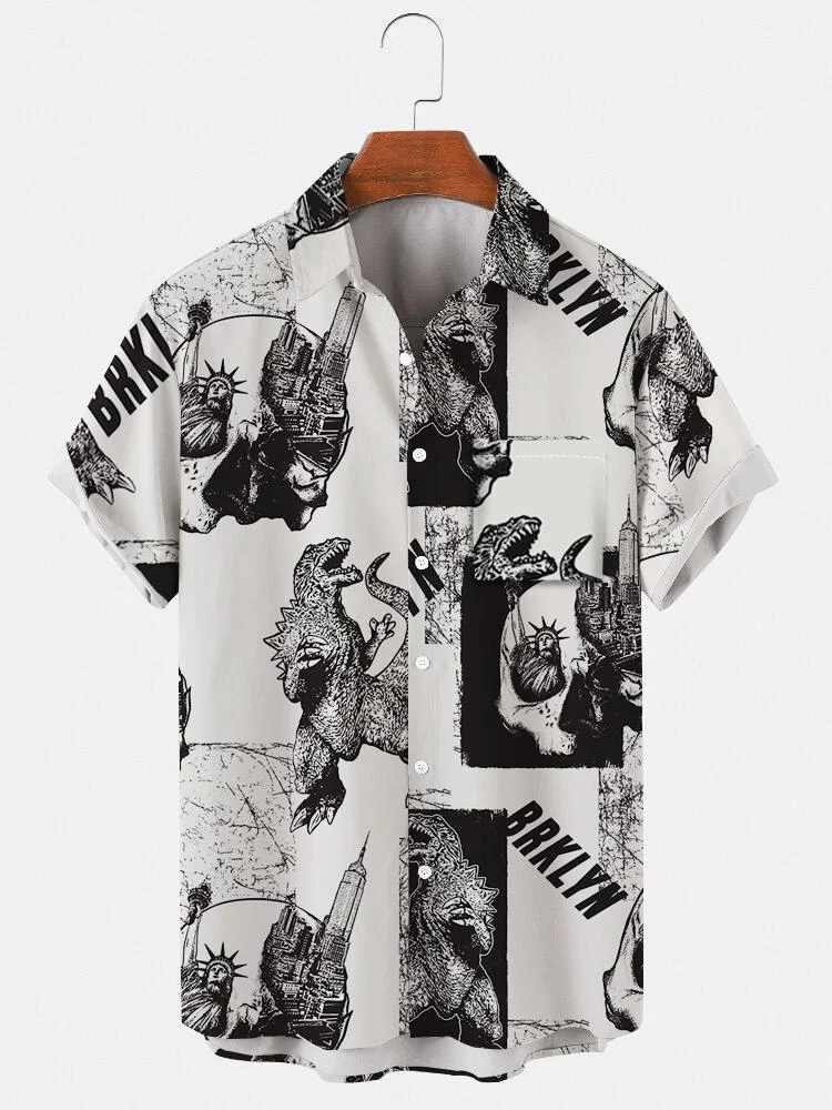 Godzilla and Brklyn Printed Men‘s Short Sleeve Shirt