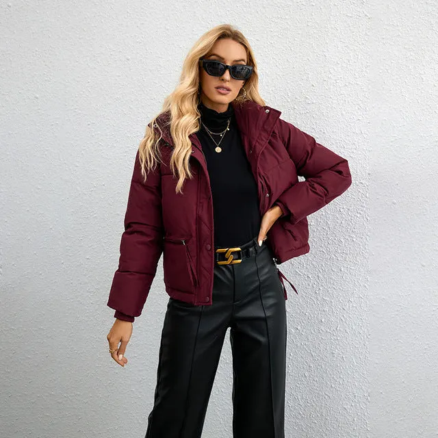 Damen Kurze Pufferjacke – Gesteppt, Wasserabweisend, Hoher Kragen, Polyester, Casual Chic-65207-73dc7695-c6ab-4bff-b8b8-a32fc35f42db