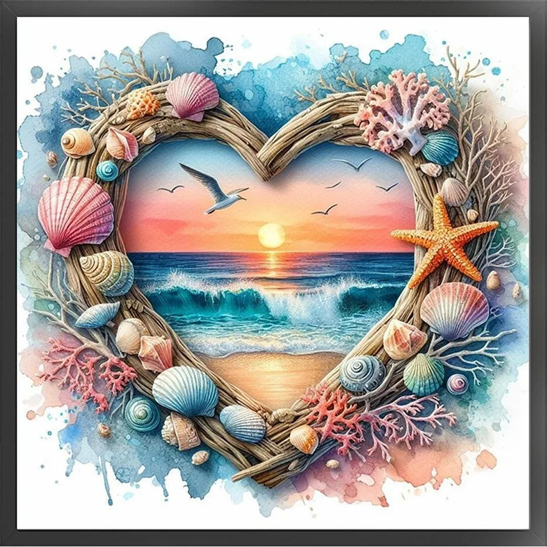 Heart-Shaped Beach Shells Full 14CT 2 Strands DIY Counted Embroidery Needlepoint Starter Kits Cross Stitch Patterns Arts Craft Kits for Beginners Adults Home Decor
