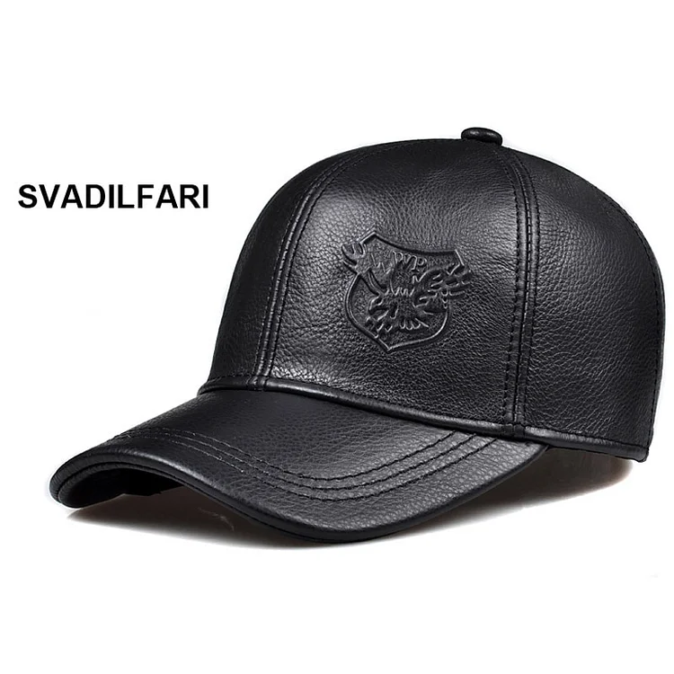 2023Winter Male Genuine Leather Eagle Print 55-60CM Black/Brown Baseball Caps For Man Casual Street Gf Gorras Dad Hat