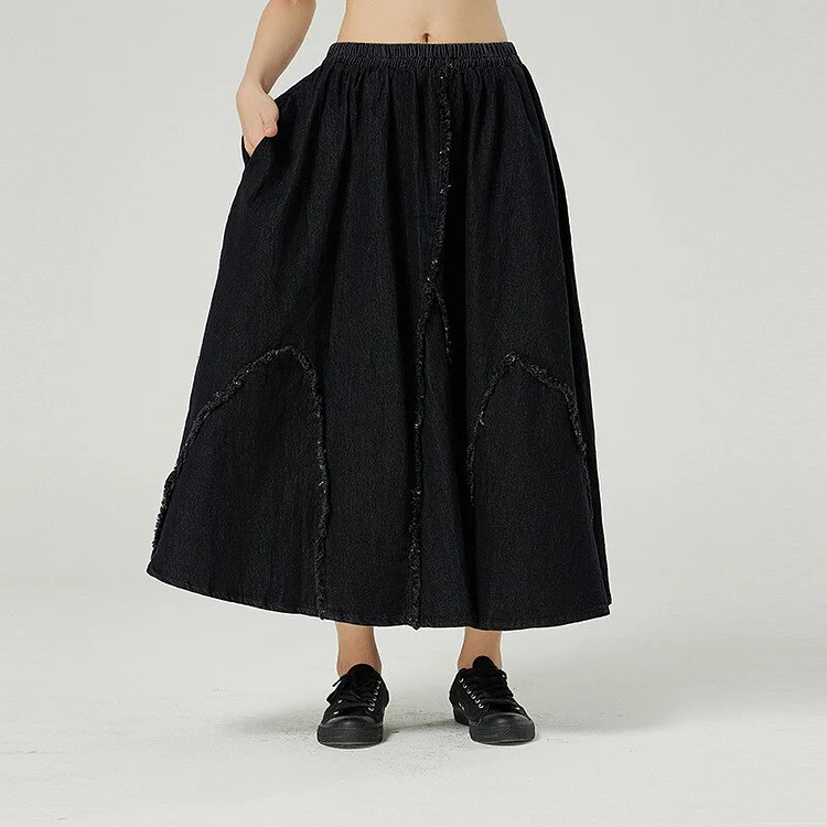 Simple Irregular Burrs Patchwork With Pockets Skirt