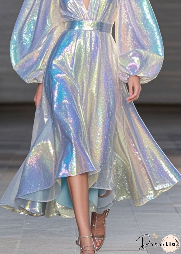 Silvery Silm Fit Holiday Dress Exra Large Hem Puff Sleeve