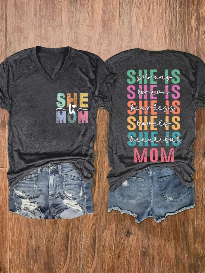 Women's Mother's Day Loved Beautiful She Is Mom printed V-neck T-shirt socialshop