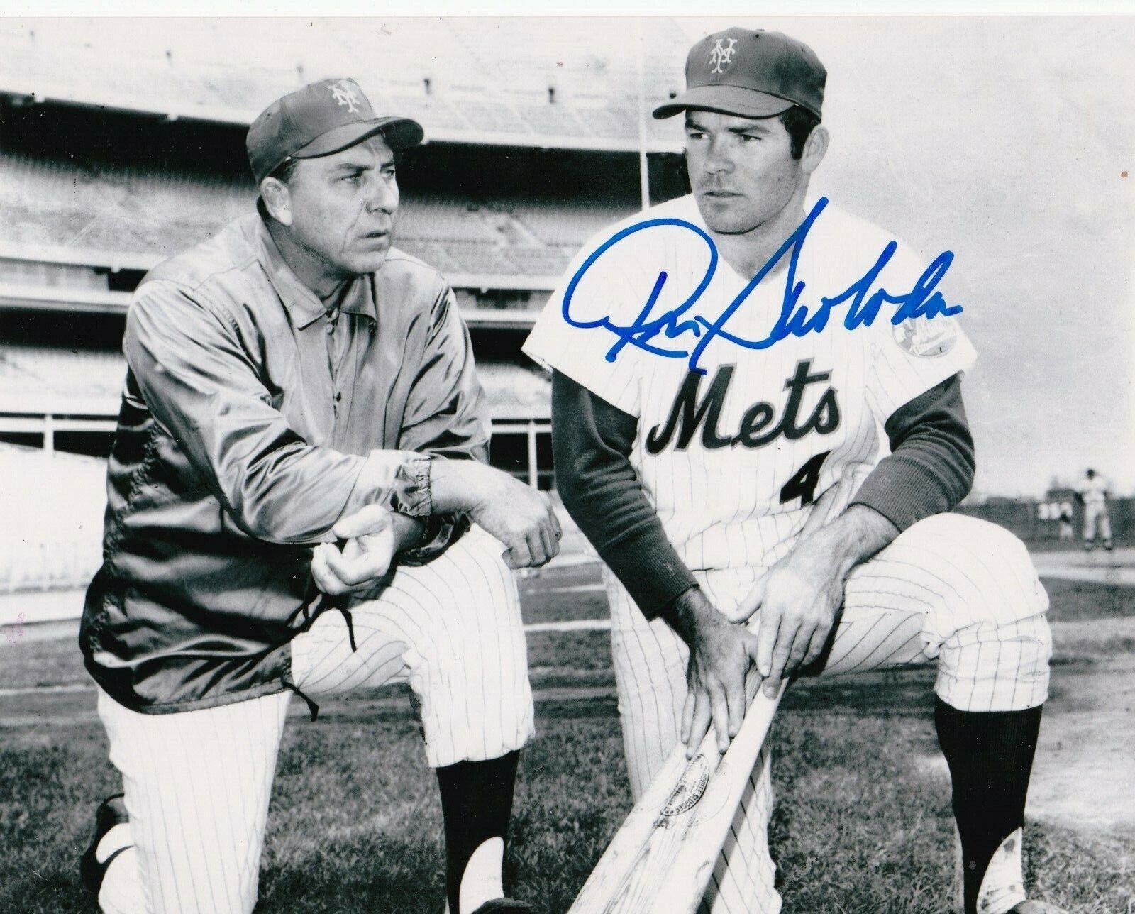 RON SWOBODA NEW YORK METS W/ GIL HODGES ACTION SIGNED 8x10