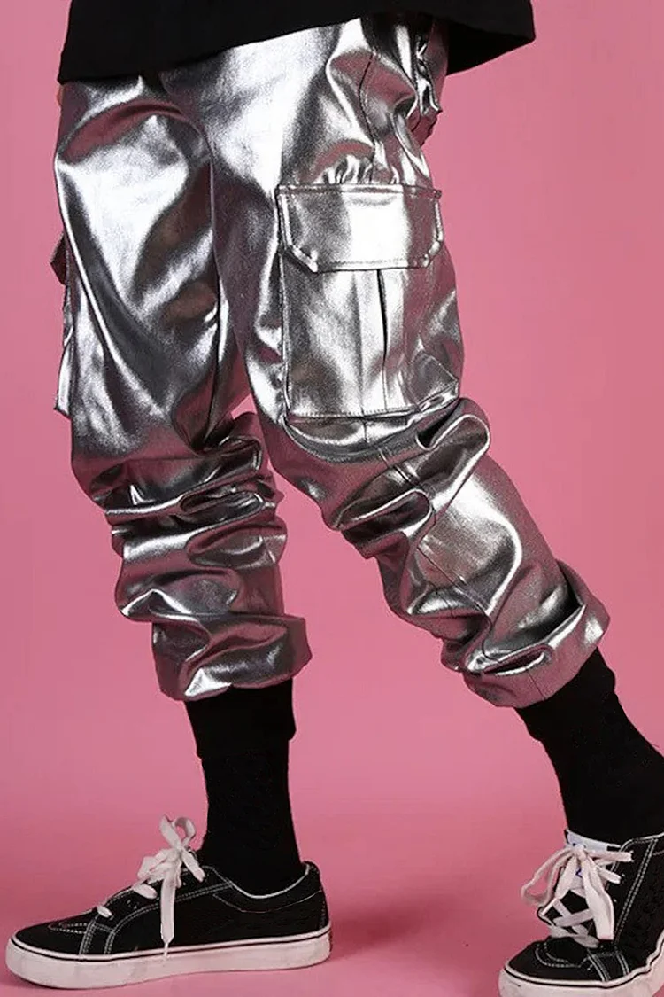 Ciciful Metallic Slim Fit Festival Silver Cargo Pants