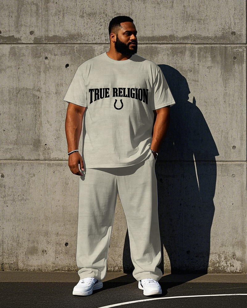 Big Men's 2-Piece Set TRUE RELIGION Printed 2-Piece Short Sleeve T-shirt Pants Set