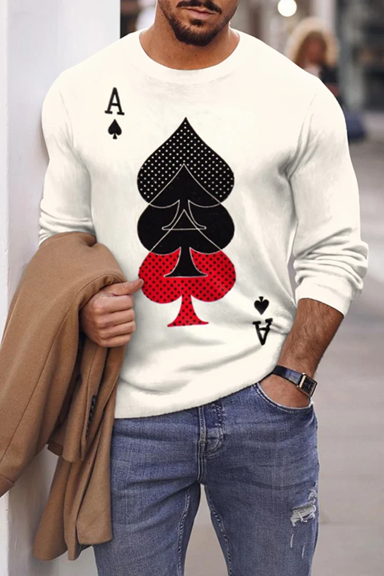 Tiboyz Casual Art Ace Poker Long Sleeve T-Shirt