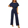 Women's Casual Loose Jumpsuit Solid Color Wide Leg Drawstring