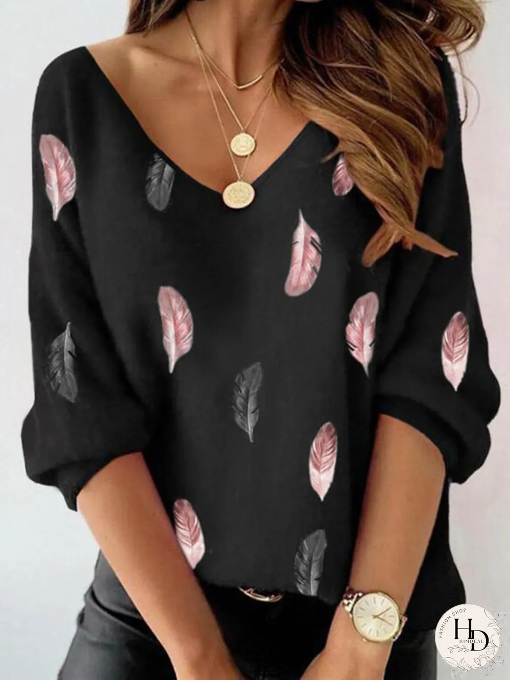 Black Casual Printed Long Sleeve Tops