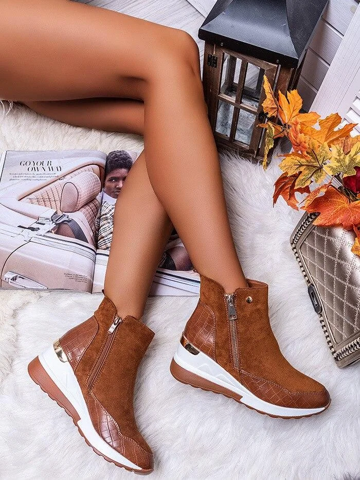 Plus Size Warm Plush Winter Boots Chunky Sneakers Ankle Boots Women Shoes Woman Zipper Buckle Thick Sole Platform Zapatos Mujer 1108