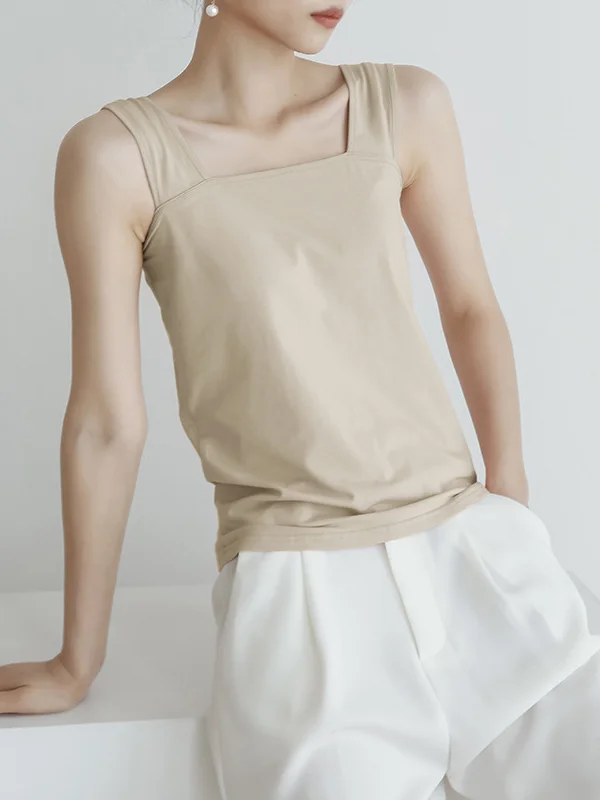 Casual Simple 6 Colors Square-Neck Sleeveless Vest