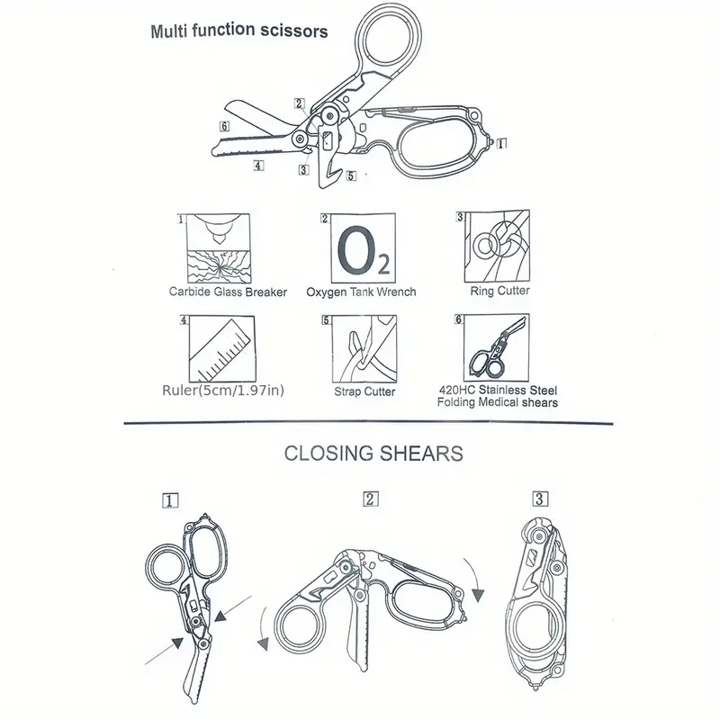 foldable medical scissors multi function tactical pliers scissors outdoor survival stainless steel scissors details 6