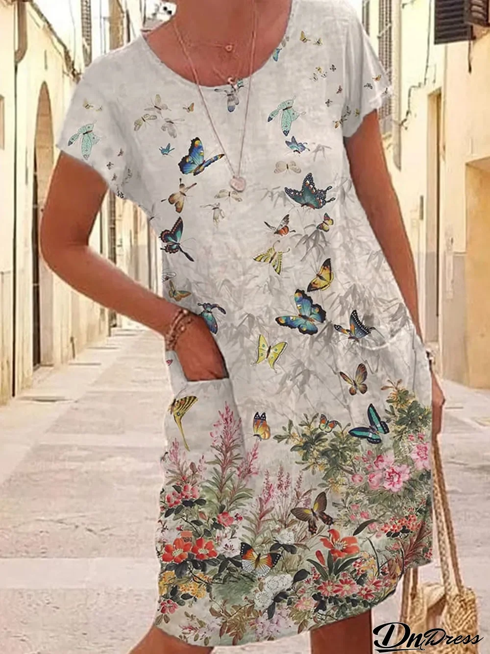 Women's Cotton Linen Painting Printed O-neck Dress
