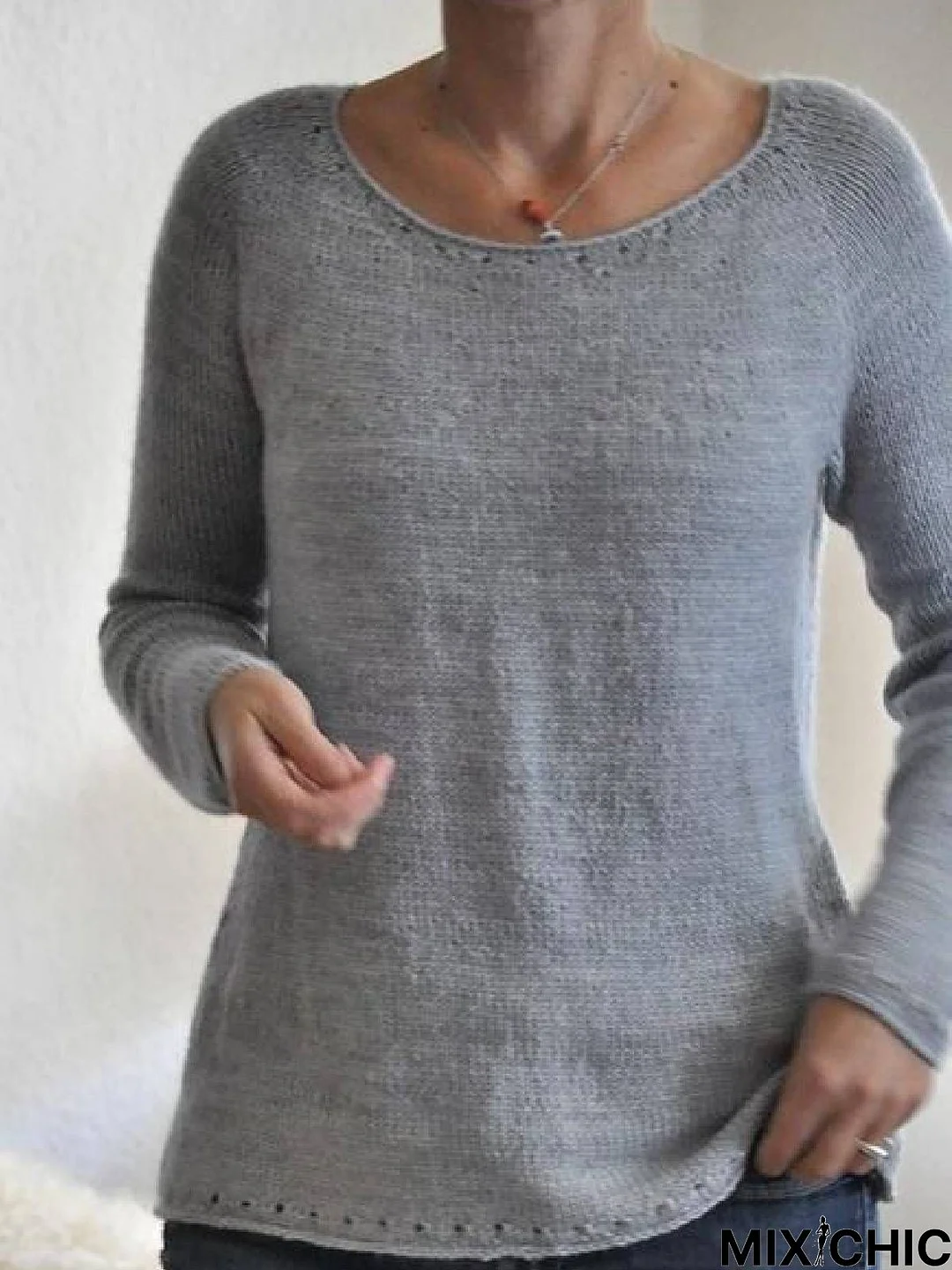 Light Gray Knitted Long Sleeve Sweater