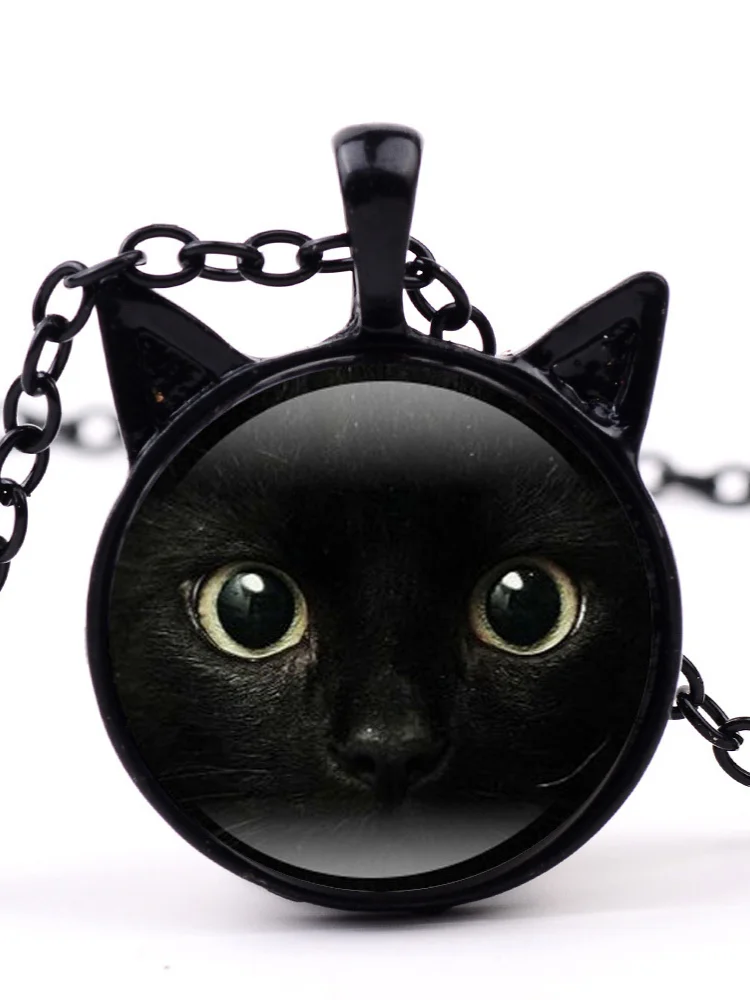 Black Cat Grass Pendant Necklace
