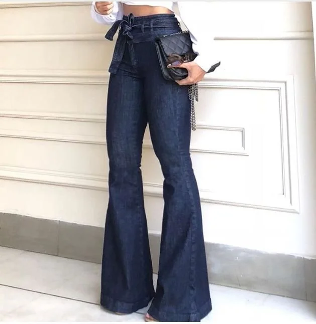 Brownm Festival High Waist Hip Temperament Commute Lace-up Pants Wide-leg Jeans Women's Bell-bottom