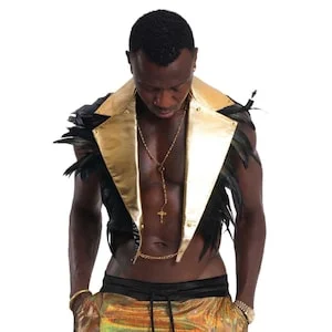 pornhint Pornhint Feather vest, feather collar leather harness mad max costume, burning man festival fetish top studded jacket with body chains by Love Khaos