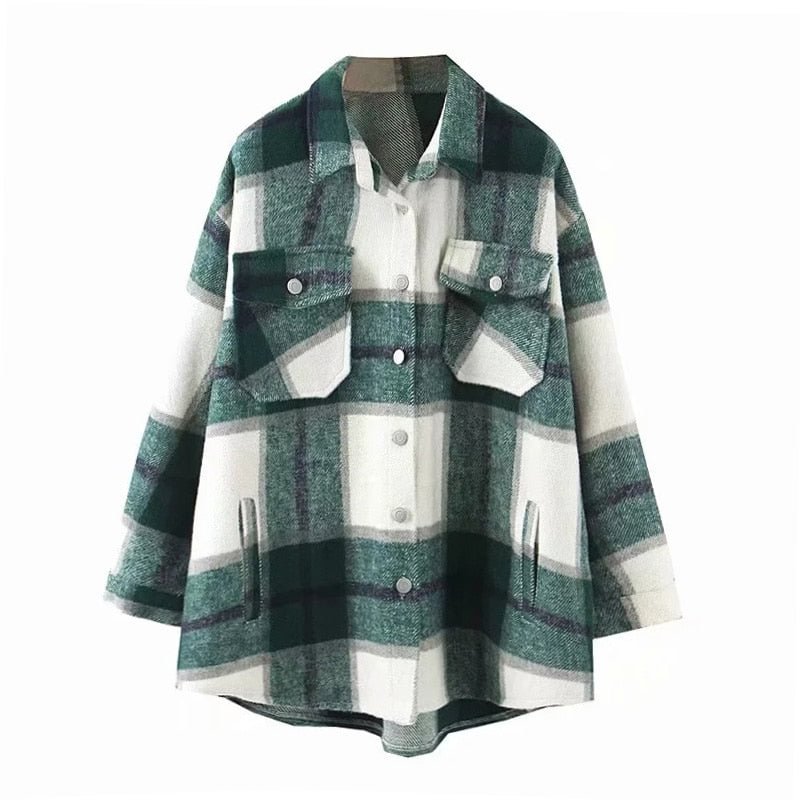 Aachoae Women Casual Plaid Coat Women Batwing Long Sleeve Loose Pocket Jacket Turn Down Collar Lady Tops Outerwear Spring Autumn