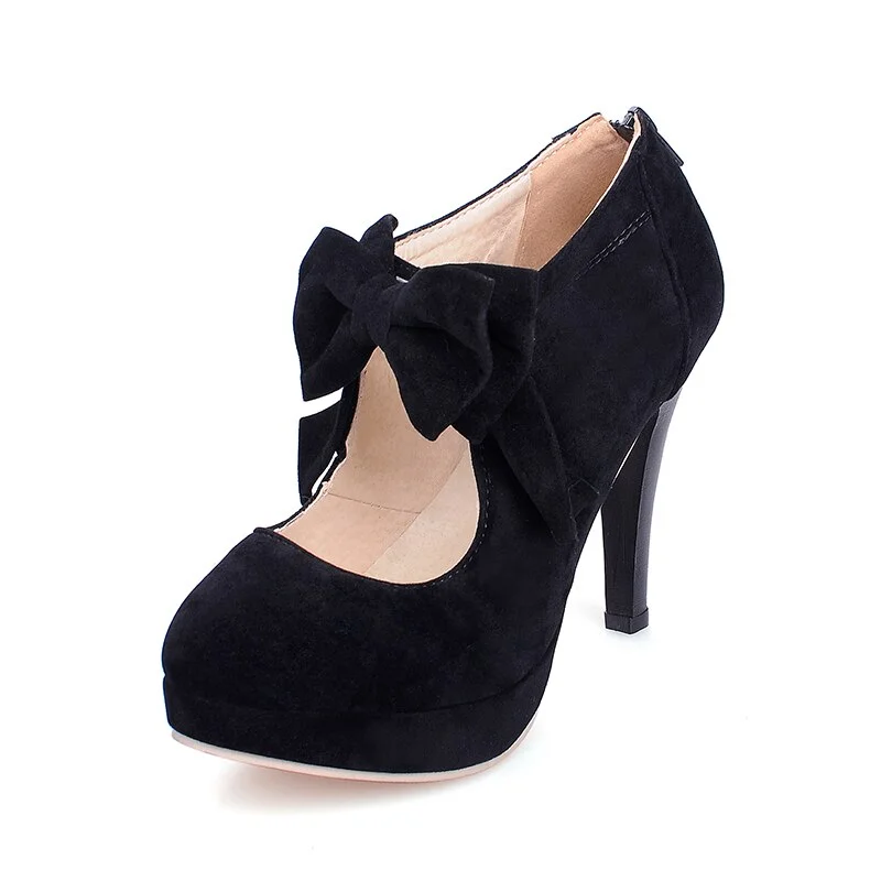 Qengg Sexy Spring Autumn High Heels Sweet Bowtie Platform Women Pumps Plus Size 30-48 Elegant Party Wedding Shoes Woman