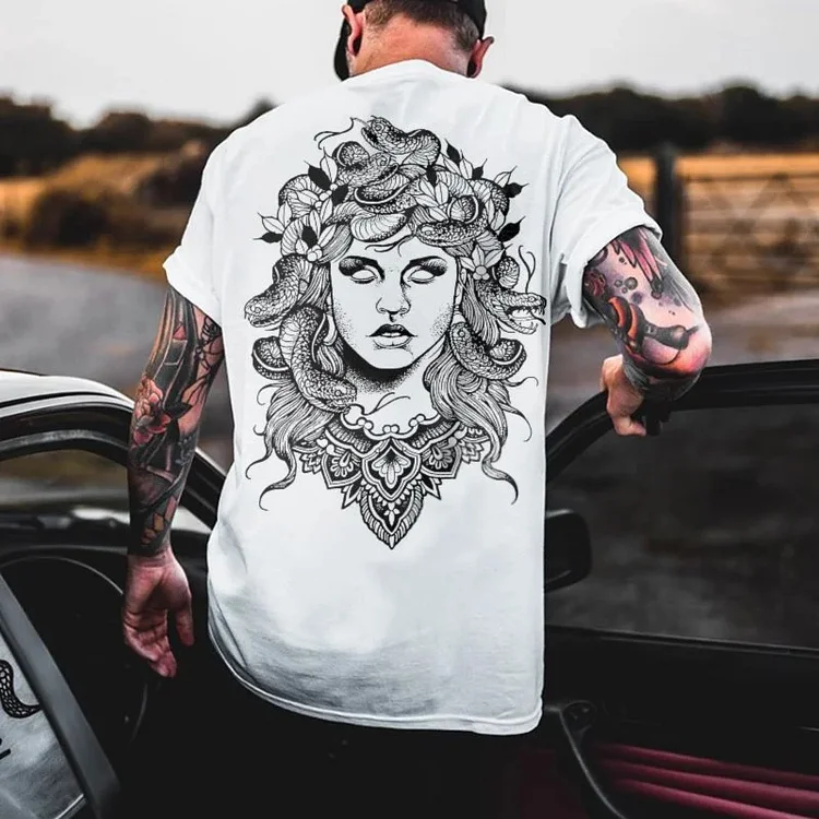 Medusa Print Fashion Short Sleeves T-shirt Designer