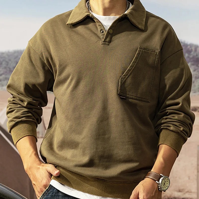 American Heavy Polo Neck Washed Distressed Sweatshirt